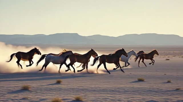 Cinematic Action: Herd of Wild Horses and Rising Dust