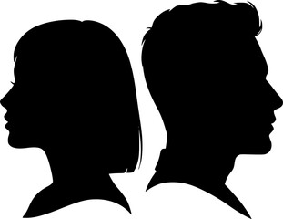 vector profile silhouettes of a man and a woman looking in the same direction. face of a man and a woman, side view
