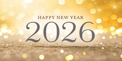 Happy New Year 2026 Greeting on Sparkling Gold Bokeh Background

