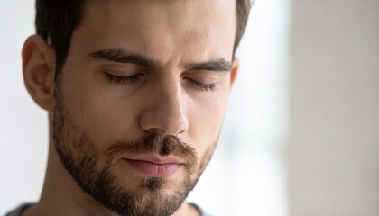 Obraz premium Serene Young Man Meditating Peace Mindfulness Relaxation.