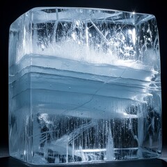 Massive transparent glacier ice block