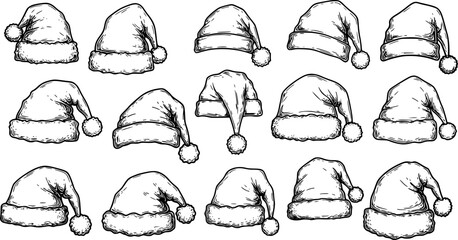 vector christmas collection of santa claus hats
