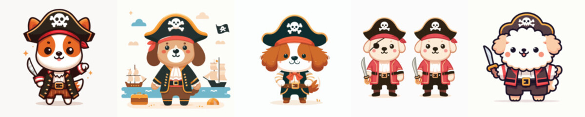 cute dog vector in pirate costume