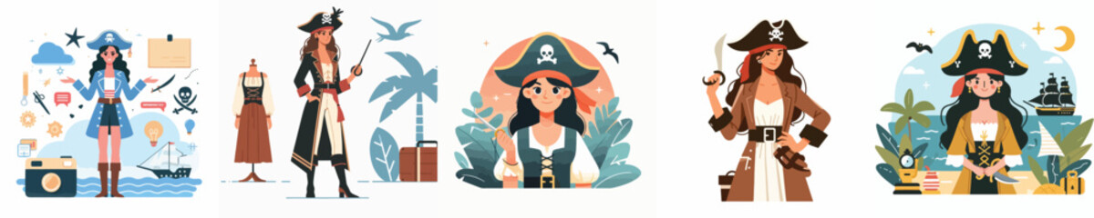vector of woman in pirate costume