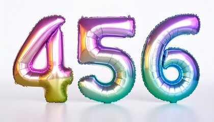 Colorful iridescent foil number balloons 456 celebration party decoration.