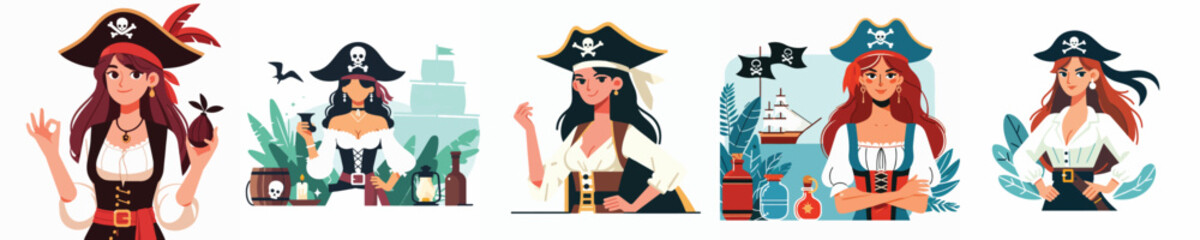 vector of woman in pirate costume