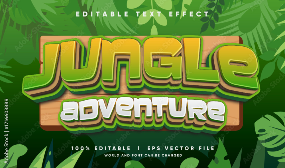 Poster jungle adventure vector text effect with modern style