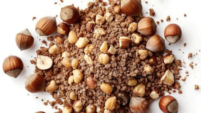 A collection of nuts and groundnuts on a white background, perfect for food or nature related concepts