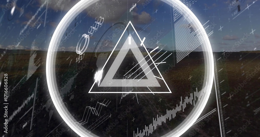 Aufkleber Displaying translucent HUD overlay over grassy plain, with glowing ring and triangular symbol