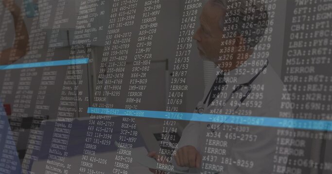 Analyzing error logs doctors viewing digital display in office with tablet, folder and stethoscopes - Powered by Adobe