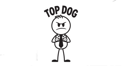 Angry businessman standing with arms crossed in a minimalist illustration conveying dominance and power