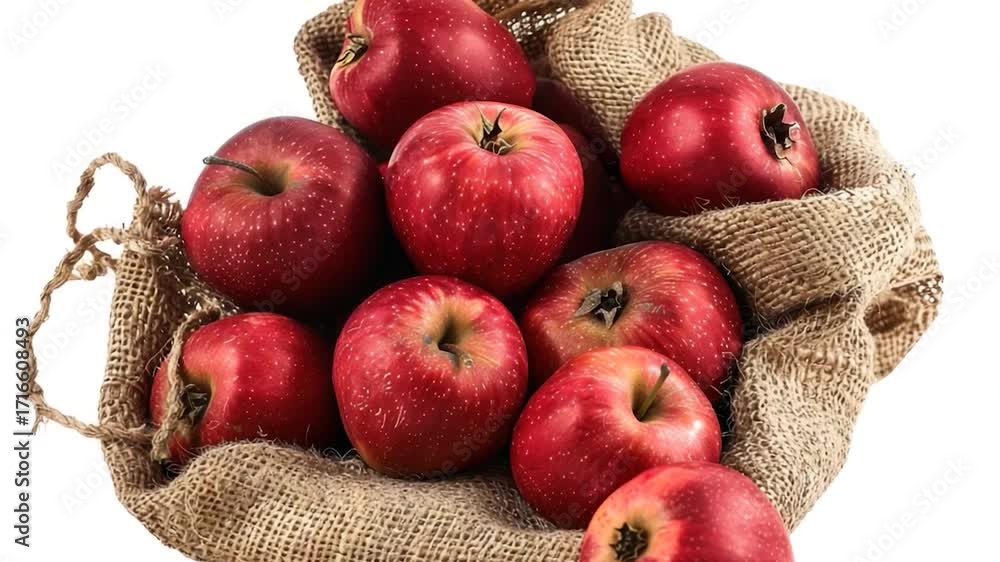 Poster a bundle of red apples stored in a burly sack