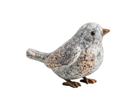 Stone bird figurine grey speckled small statue avian sculpture home decor isolated on transparent background, Clipart png