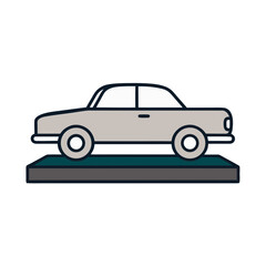 Obraz premium Stylized illustration of a gray sedan on a display platform