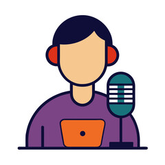 Podcast creator with laptop and microphone icon