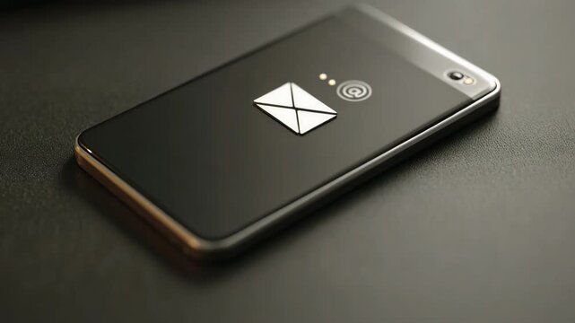 Modern smartphone with email icon on black surface   - Powered by Adobe