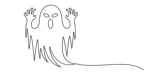 Halloween ghost continuous one line drawing minimalist isolate outline vector illustration white background