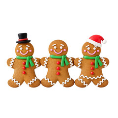 Trio of Festive Gingerbread Friends in Scarves and Hats