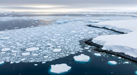 Antarctic landscape aerial view of icebergs and glaciers in the ocean