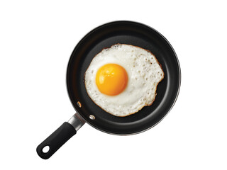 fry pan black handle with fried egg isolated on transparent background, Clipart png