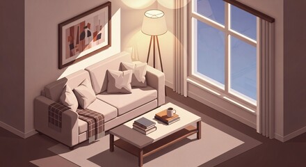 Cozy Living Room Interior with Sunlight and Modern Furniture