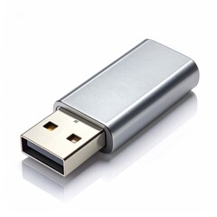 Sleek Silver USB Flash Drive for Data Storage and Transfer on White Background