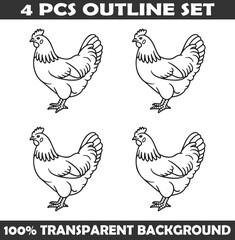 Set of Chicken Outline vector illustration isolated On Transparent Background