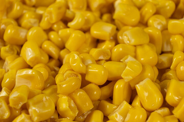 Bright Sweet Canned Corn Kernels Macro.