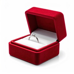 Elegant Diamond Ring Displayed in a Luxurious Open Red Velvet Box on a Clean White Background for Engagement Proposals