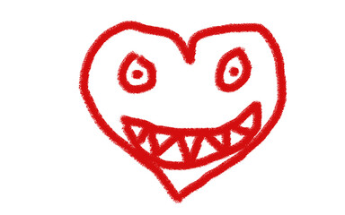 A cartoon illustration of a smiling red heart symbol for love and romance