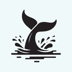 whale tail breaching surface with splash vector silhouette clip art logo design illustration