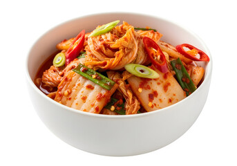 Kimchi in a bowl isolated on transparent background a spicy and flavorful korean side dish made with fermented vegetables, perfect as a condiment