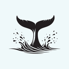 whale tail breaching surface with splash vector silhouette clip art logo design illustration