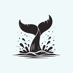 whale tail breaching surface with splash vector silhouette clip art logo design illustration © MdBadal