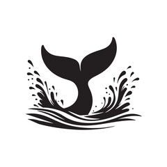 whale tail breaching surface with splash vector silhouette clip art logo design illustration © MdBadal