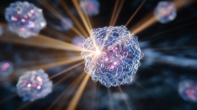 Explore a hyper-detailed depiction of T and B immune cells in motion, showcasing textured surfaces and radiant light scattering through the cytoplasm.