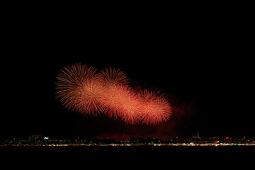 spectacular fireworks display lights up night sky above city creating ultrabright celebration of color