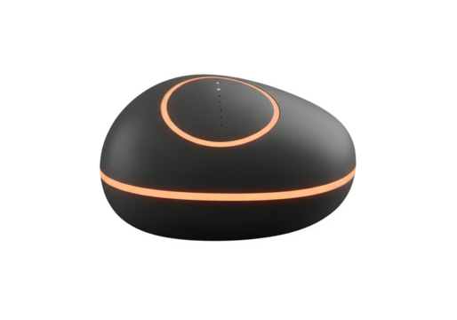 Modern black pebbleshaped device with orange accents isolated on transparent background, a sleek and stylish gadget for home or office, enhancing the user experience