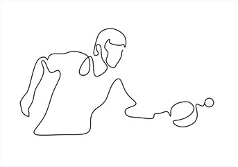 Ping Pong Player in Continuous Line. line icon-continuous line drawing. Editable stroke.