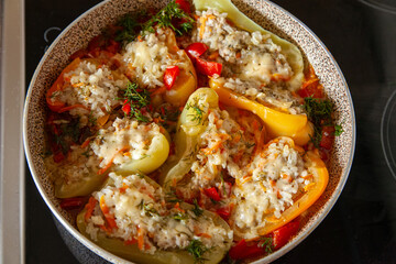 Braised Stuffed Peppers in Pan