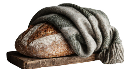 Rustic bread and cozy blanket isolated on white background 