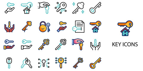 Key simple concept 24 color icons set .Vector illustration.
