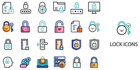 Lock simple concept 24 color icons set .Vector illustration.