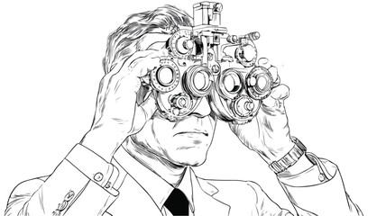 Optician Using Phoropter Vector Illustration for Eye Exam Equipment