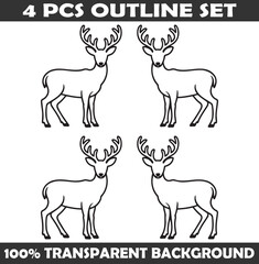 Fototapeta premium Set of Deer Outline vector illustration isolated On Transparent Background