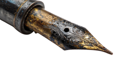 A single old rusty antique fountain pen nib isolated on white background 