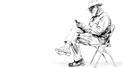 Senior Man Sitting, Using Smart Phone - Professional Technology Concept
