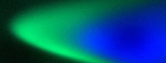 Abstract grainy noisy dark backdrop with glowing green blue gradient background texture, copy space for banner header poster design