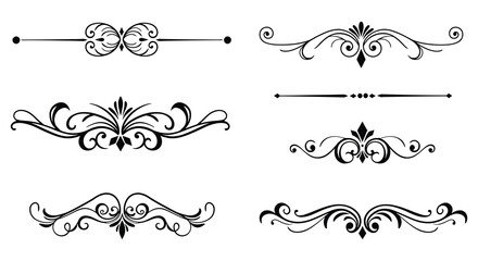 Elegant black floral swirls and decorative dividers ornate vintage design elements