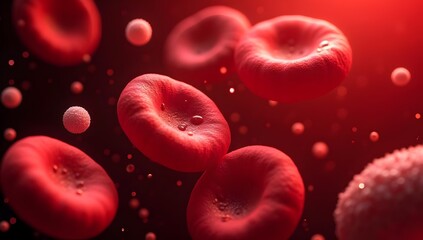 Ultra-Detailed Microscopic Close-Up of Vibrant Red Blood Cells in Plasma Fluid: Donut-Shaped Erythrocytes with White Cell Contrast, High-Res Biology Visual for 2025 Health Research Trends.